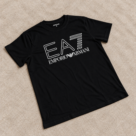 Camiseta EA negra BORDES letras blancas